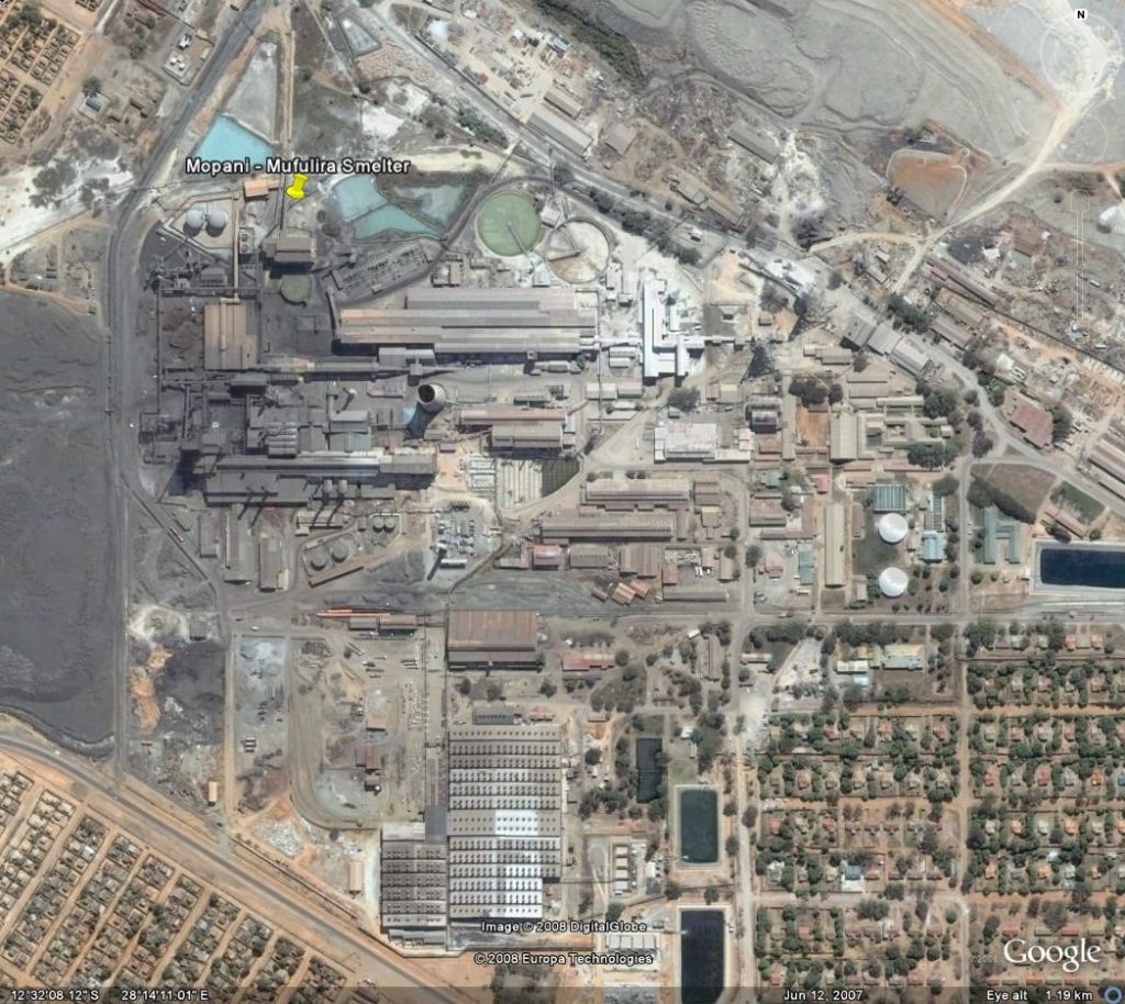 Aerial view of Mufulira mine and Kankoyo in bottom right corner (Source: Google images)
