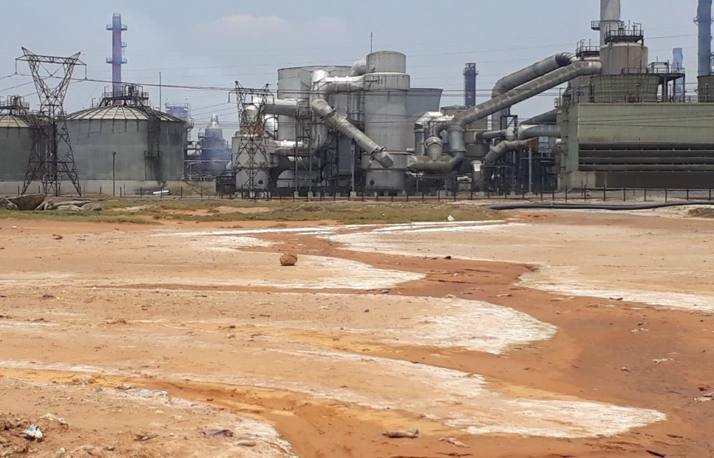 The recently completed acid plant at MCM Mufulira Mine. Effluent from the plant (as seen in the picture above) is already of concern for Kankoyo residents.