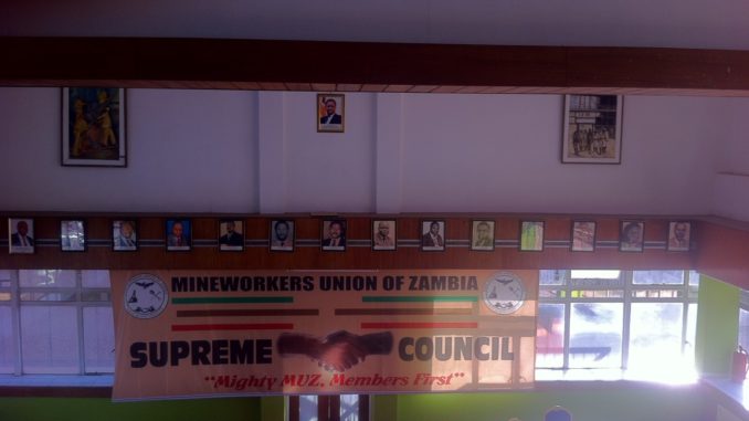 Mineworkers Union of Zambia (MUZ) main chamber at the mine’s headquarters, Katilungu House, Kitwe, Copperbelt. Photo, Robby Kapesa (2020)